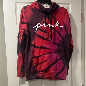 PINK Victoria's Secret Red and Black Tie-Dye Hoodie